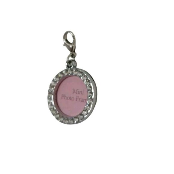 CIRCLE Photo PENDENT Simulated Diamonds Picture Charm 1" Silver Pendant FANCY - Picture 4 of 6